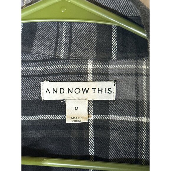 And Now This Mens Flannel Plaid Button-Down Shirt, Black/White, Size M, NWT - Picture 4 of 5